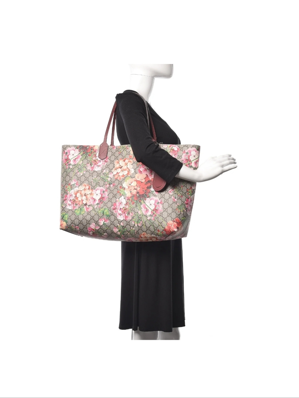 Gucci Floral GG Supreme Monogram Blooms Large Reversible Tote In Logo/Dry Rose - Picture 3 of 15